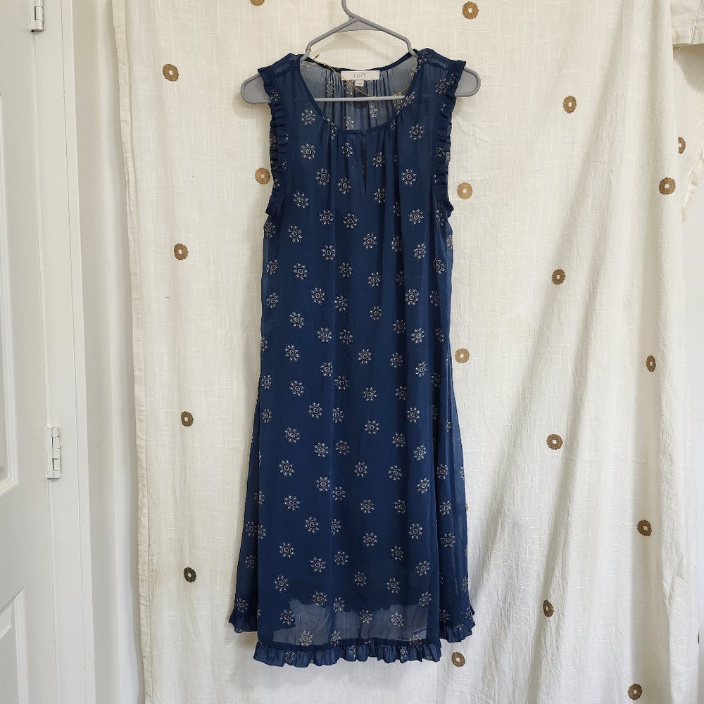 LOFT Dark Blue Floral Dress